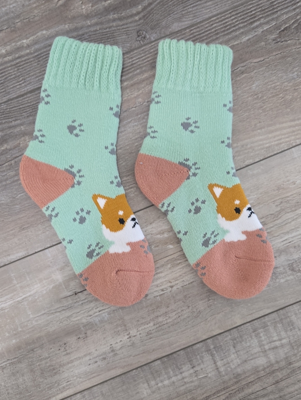 Mint Green & Shiba Inu Pattern Socks Japanese